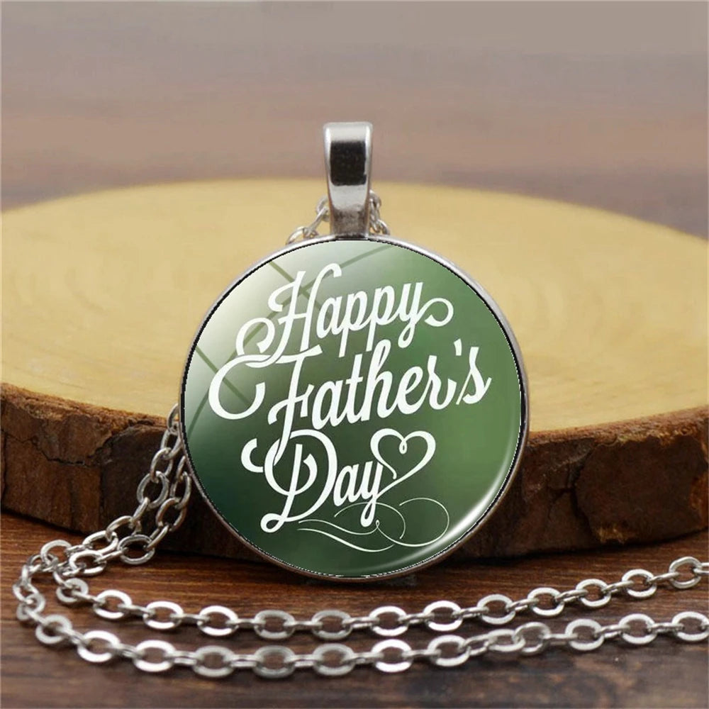 1PC Father's Day and Mother's Day Happy Round Pendant Necklace Time Gemstone Keychain Fashion Jewelry Gift