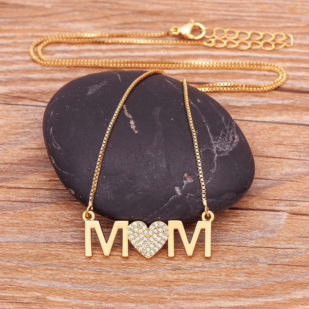 Nidin Classic Fashion Exquisite Mother's Day Gold Color Necklace Mom Letter Love Charms Pendant Chain Neck  Anniversary Jewelry