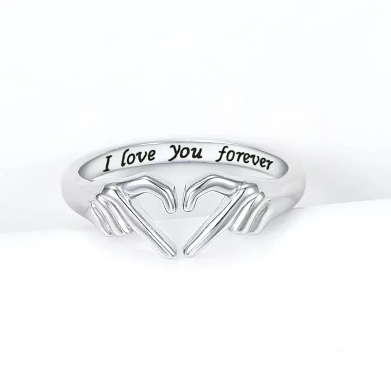 Romantic Heart Double Gesture Rings Carved I Love You Forever Couple Rings Simple Fashion Lover's Wedding Jewelry Dating Gift