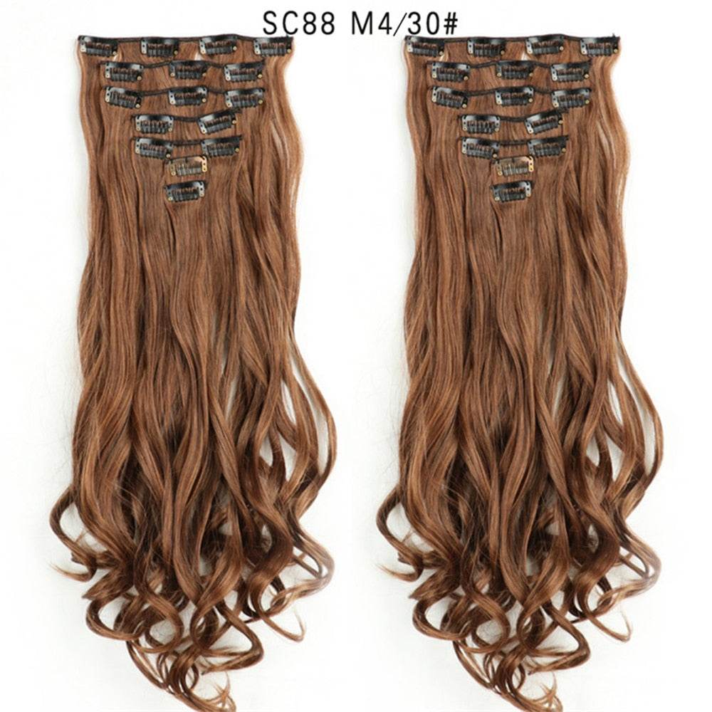 LINWAN Hair 22inch Ombre Hair Long Curly Hair Extension 16 Clips High Tempreture Synthetic Hairpiece Clip In Hair Extensions - RY MARKET PLACE