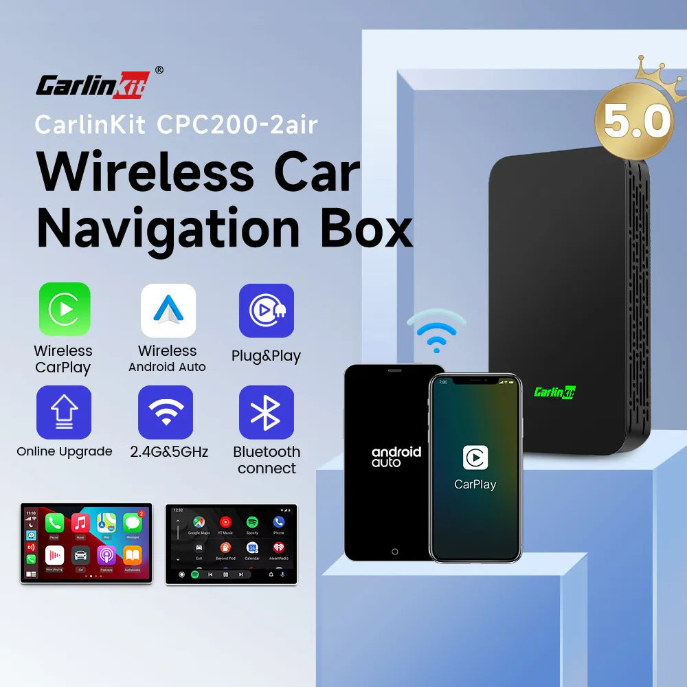 CarlinKit 5.0 Wired to Wireless Android Auto Box Wireless CarPlay Adapter Smart Car Ai Box WiFi Bluetooth Auto Connect Plug&Play