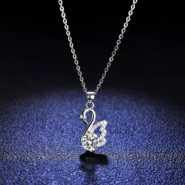 Pendant 1 Ct Moissanite Diamond Necklace for Women Swan New Collarbone Chain Platinum Pt950 Gift For Mother's Day Christmas