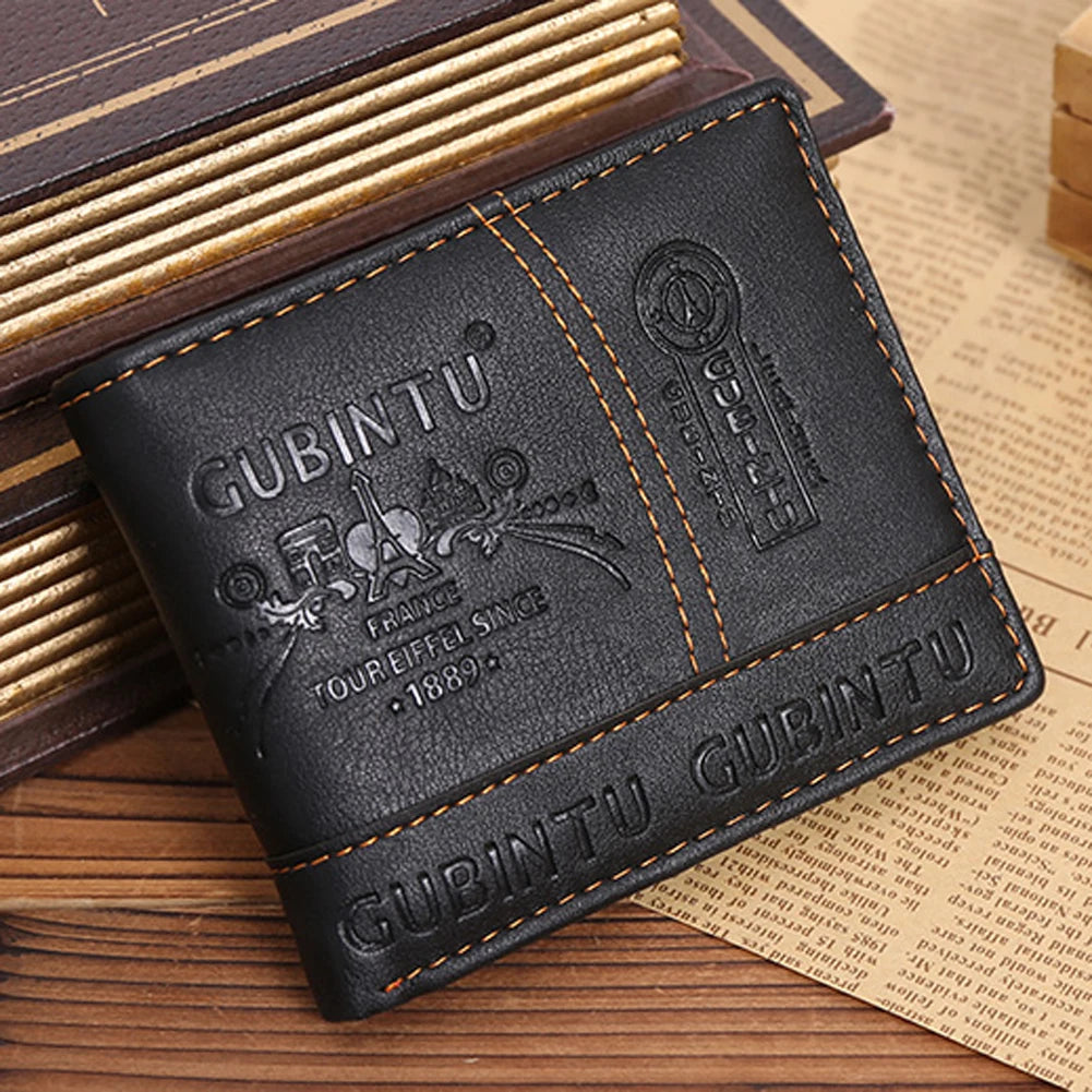 Leather Bifold Wallet Solid Color Black Coin Pouch Portable Fashion Men Cash Clamp Holder for Thanksgiving Father's Day Gift