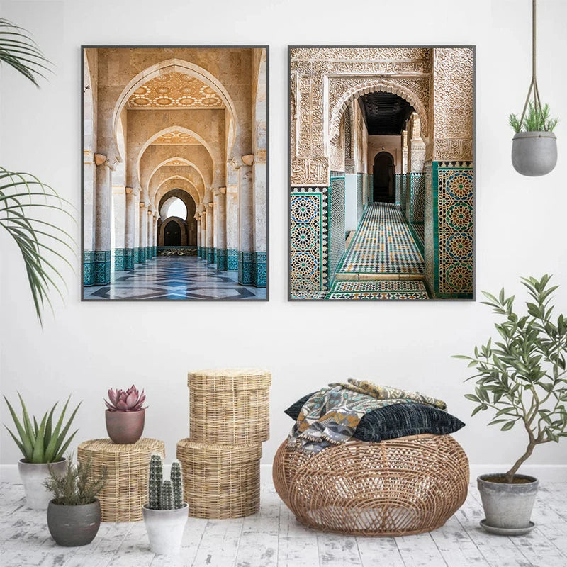 Moroccan Door Mosque Boho Arabic Islamic Archway Architecture Photography Poster Canvas Painting Wall Art Pictures Home Decor