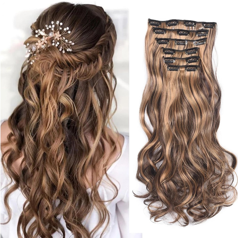 Clip In Hair Extension 20Inch 16 Clips Long Synthetic Hair Heat Resistant Hairpiece Natural Wavy Ombre Hair Piece 6Pcs/Set LIHUI - RY MARKET PLACE