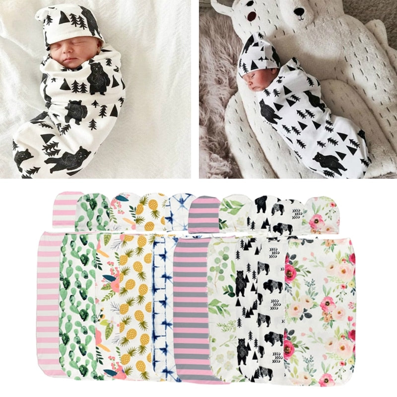 Baby Swaddle Blanket +Cap Newborn Cocoon Wrap Cotton Sack Bedding Swaddling Bag - RY MARKET PLACE