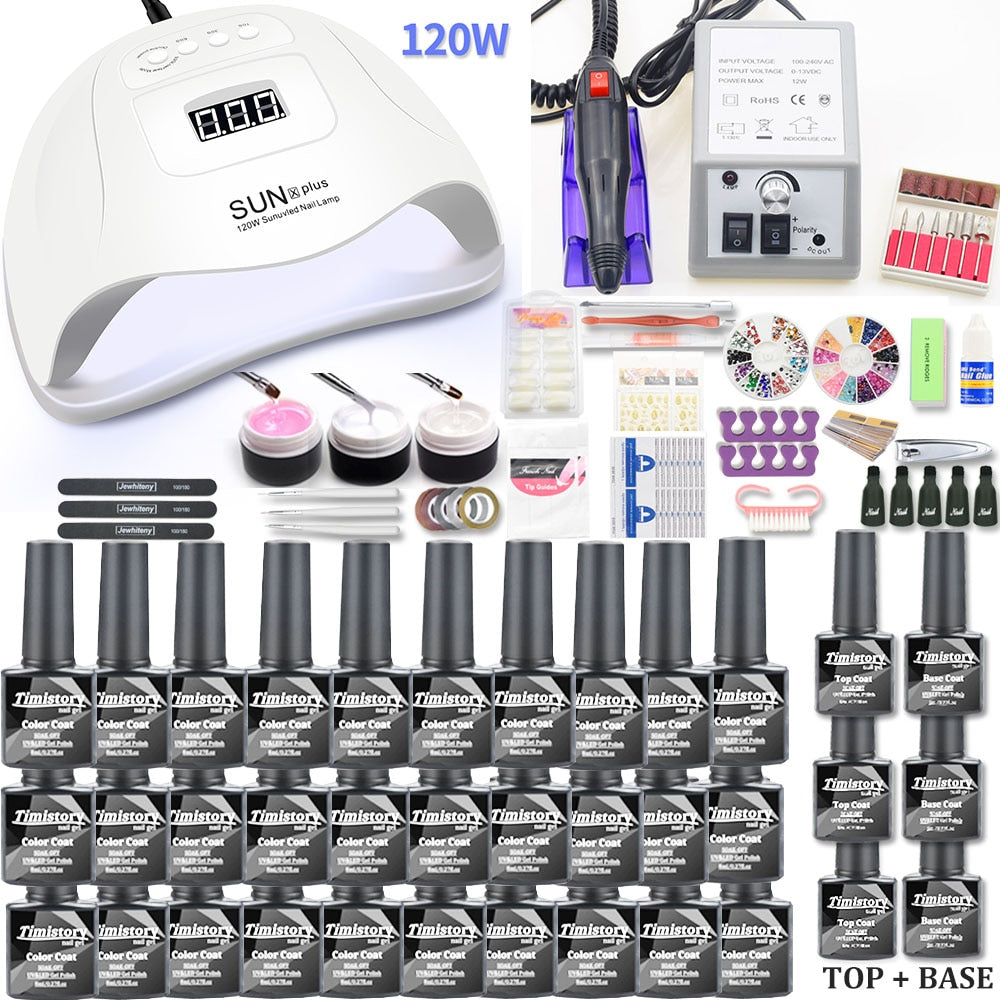 Manicure Nail Set 30/20/10 gel Nail Polish Set Kit 120W UV LAMP Set Electric Nail Drill Nail Art Manicure Set Nail Extension Kit - RY MARKET PLACE