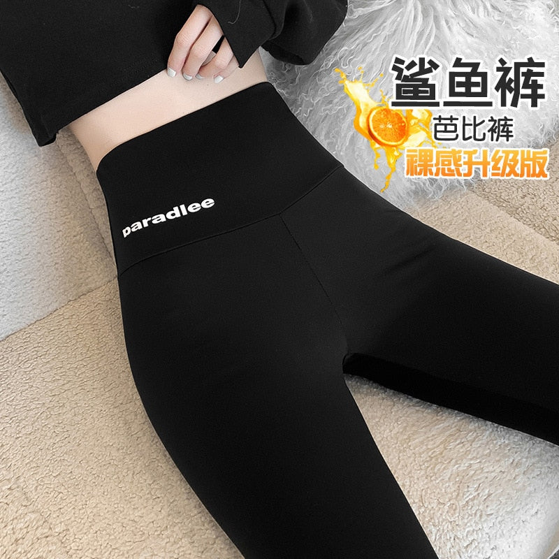 Women's Leggings Ants Shark Skin High Waist Hip Lifting Abdomen Black Winter Warm Thickened Elastic Yoga Pants Plush Lining - RY MARKET PLACE