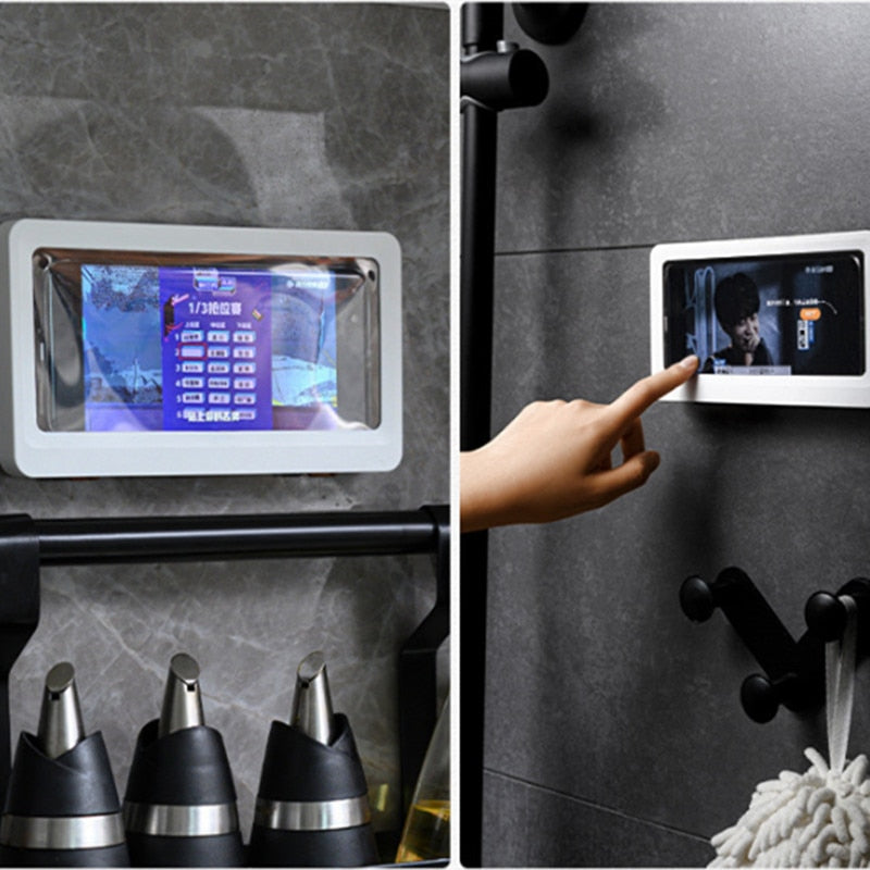Home Wall Waterproof Mobile Phone Box Self-adhesive Holder Touch Screen Bathroom Phone Shell Shower Sealing Storage Box - RY MARKET PLACE