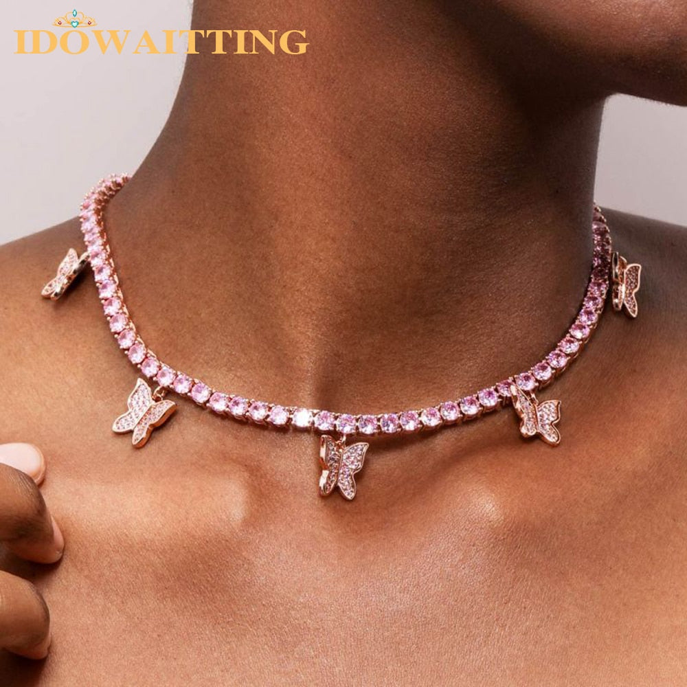 Heart Arrow CZ Tennis Chain With Luxury Drip CZ Butterfly Charm 32+10cm Choker Necklaces Iced Out Bling Fashion Women Jewelry - RY MARKET PLACE