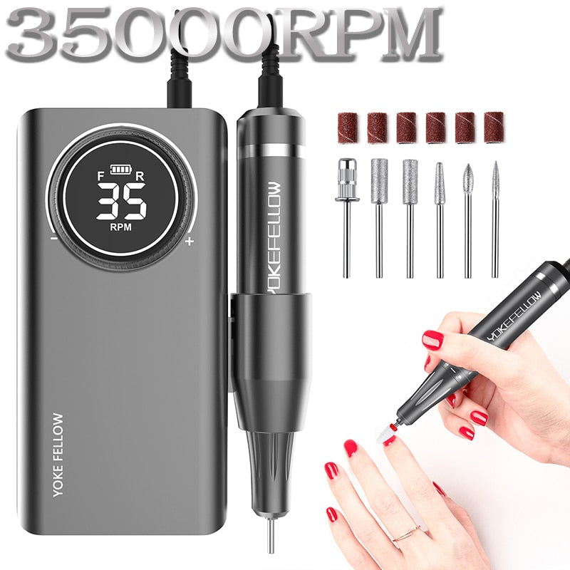 35000RPM Portable Electric Nail Drill Manicure Machine For Acrylic Gel Polish Nails Sander Rechargeable Nail Art Salon Equipment - RY MARKET PLACE