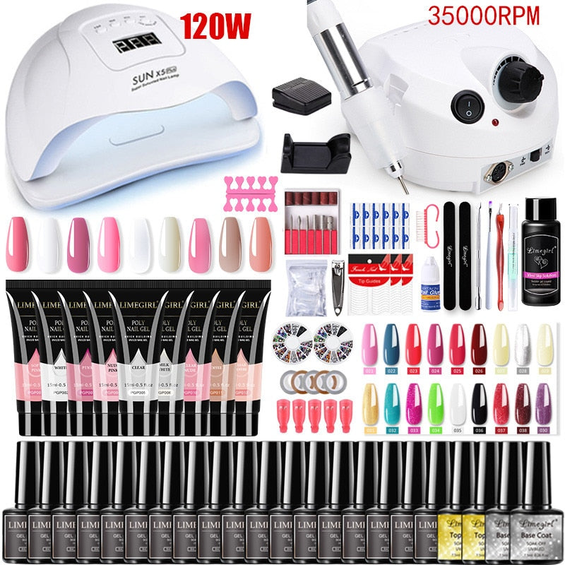 Manicure Set for Nail Extensions Gel Nail Polish Set Acrylic Kit Poly Nail Gel Set With UV LED Nail Lamp Gel Kits Nail Tools Set - RY MARKET PLACE